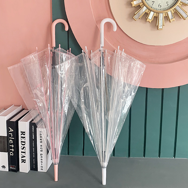 wholesale cheap PVC transparent umbrella straight poe colorful umbrella for wedding