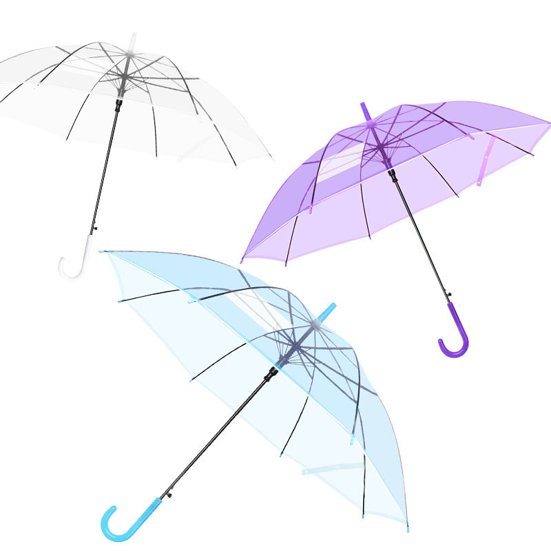 wholesale cheap PVC transparent umbrella straight poe colorful umbrella for wedding