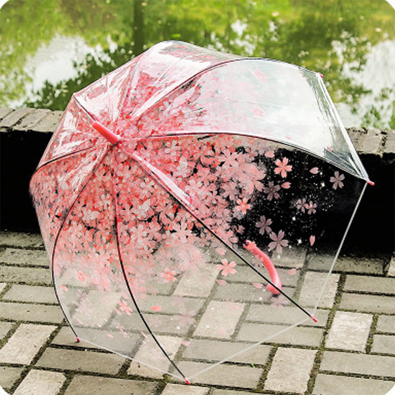 straight clear sakura umbrella Japanese cherry pvc transparent umbrella for rain Romantic