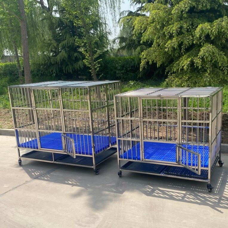 BAIYI Brand Foldable Stainless Steel Dog Cage, Dog Crate, Pet Cage with Plastic Floor