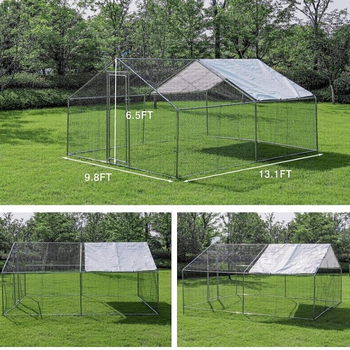 Galvanized Heavy Duty Large Metal Chicken Coop With Run With Top Cover