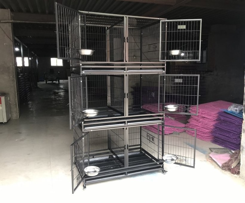 commercial 2 dog kennel stackable with dog bowls plastic tray