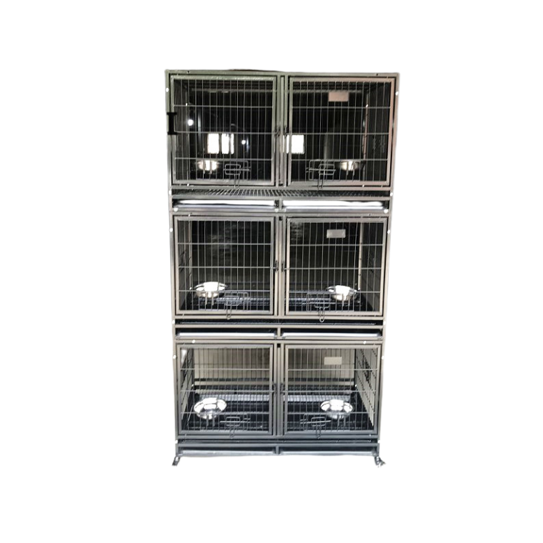 commercial 2 dog kennel stackable with dog bowls plastic tray