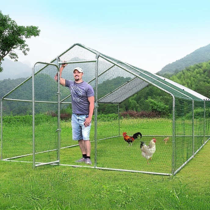 Galvanized Heavy Duty Large Metal Chicken Coop With Run With Top Cover