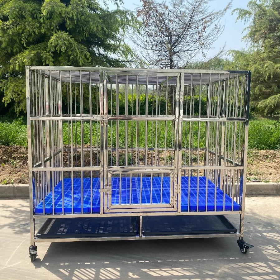 BAIYI Brand Foldable Stainless Steel Dog Cage, Dog Crate, Pet Cage with Plastic Floor