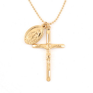 18k PVD Gold Plated Stainless Steel Jewelry Religious Christian Jesus Virgin Mary Cross Pendant Necklaces