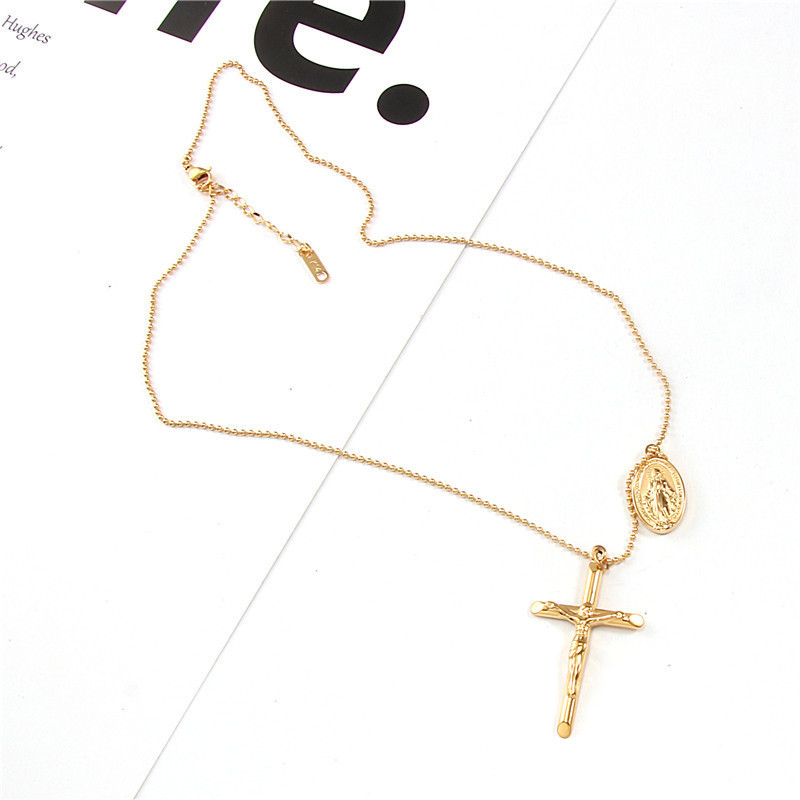 18k PVD Gold Plated Stainless Steel Jewelry Religious Christian Jesus Virgin Mary Cross Pendant Necklaces