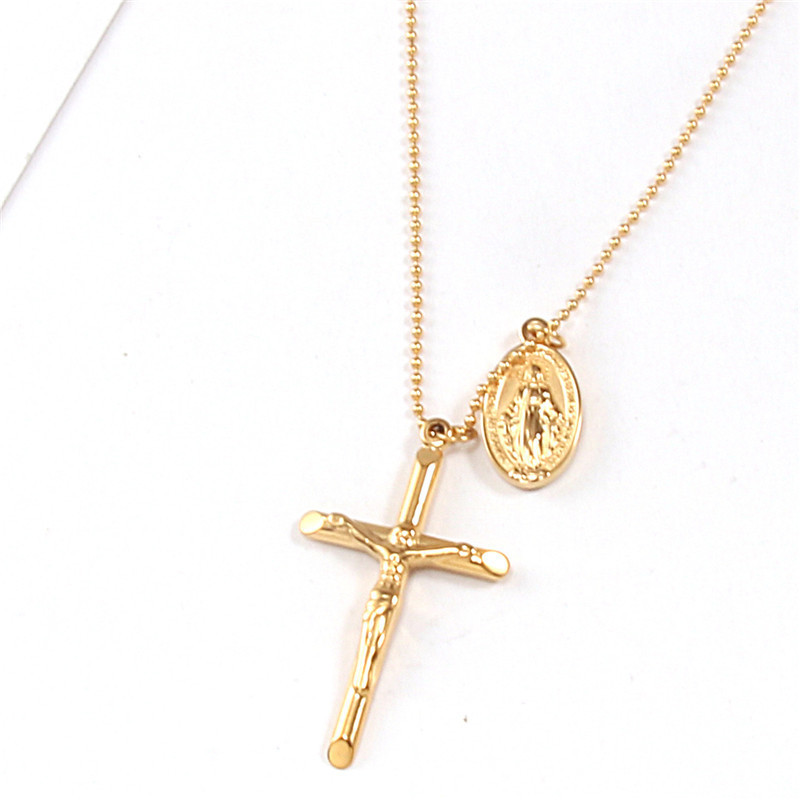 18k PVD Gold Plated Stainless Steel Jewelry Religious Christian Jesus Virgin Mary Cross Pendant Necklaces