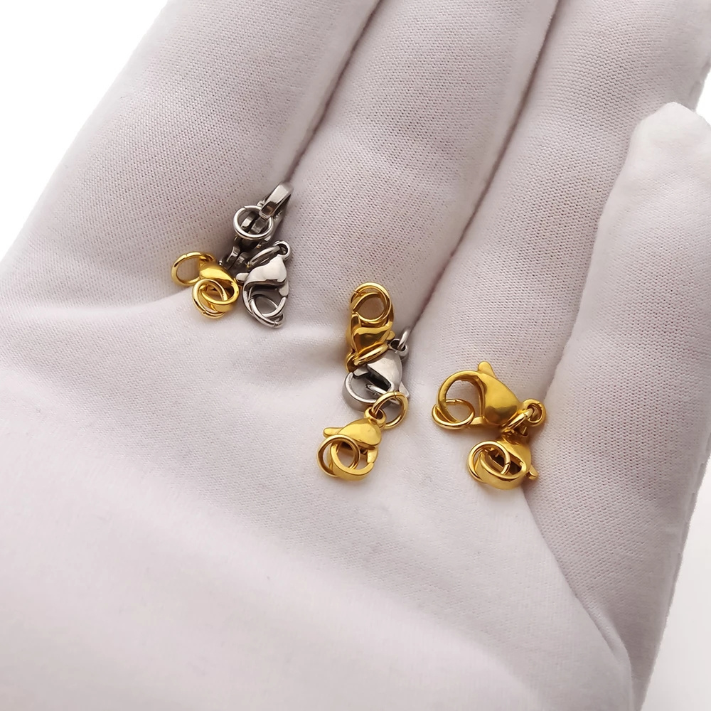 Gold Plated Stainless Steel Lobster Clasp With Jump Rings For DIY Bracelet Necklace Connector  Making Waterproof Non Tarnish