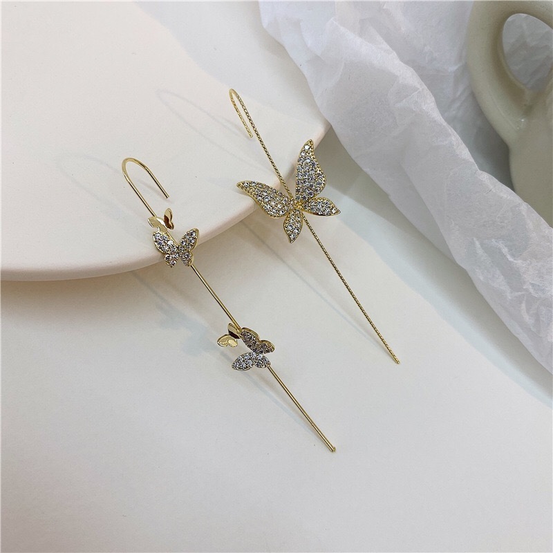 Bohemian Pearl Stud Piercing Earrings 14k Gold Filled Stainless Steel Zircon Crystal Butterfly Ear Wrap Crawler Hook Earrings