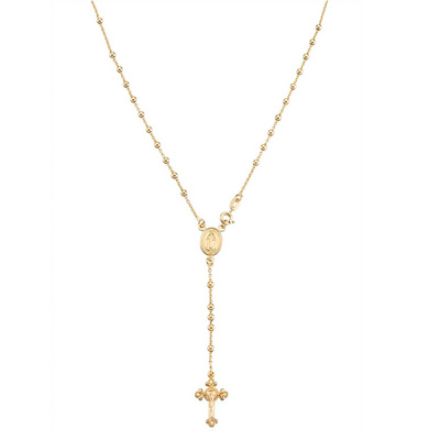 Stainless Steel Italian Rosary Bead Cross Y Necklace 18K Gold Plated Stainless Steel Women Necklace