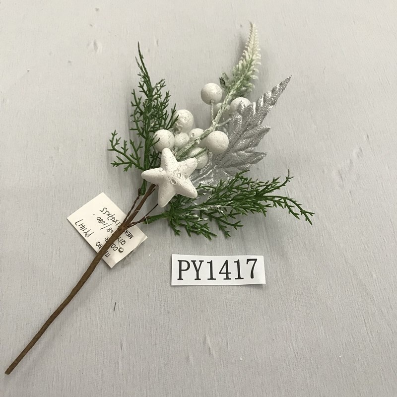 white berry Christmas floral picks with holly