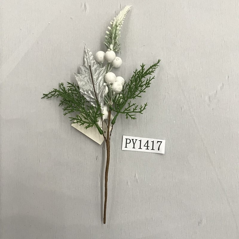 white berry Christmas floral picks with holly