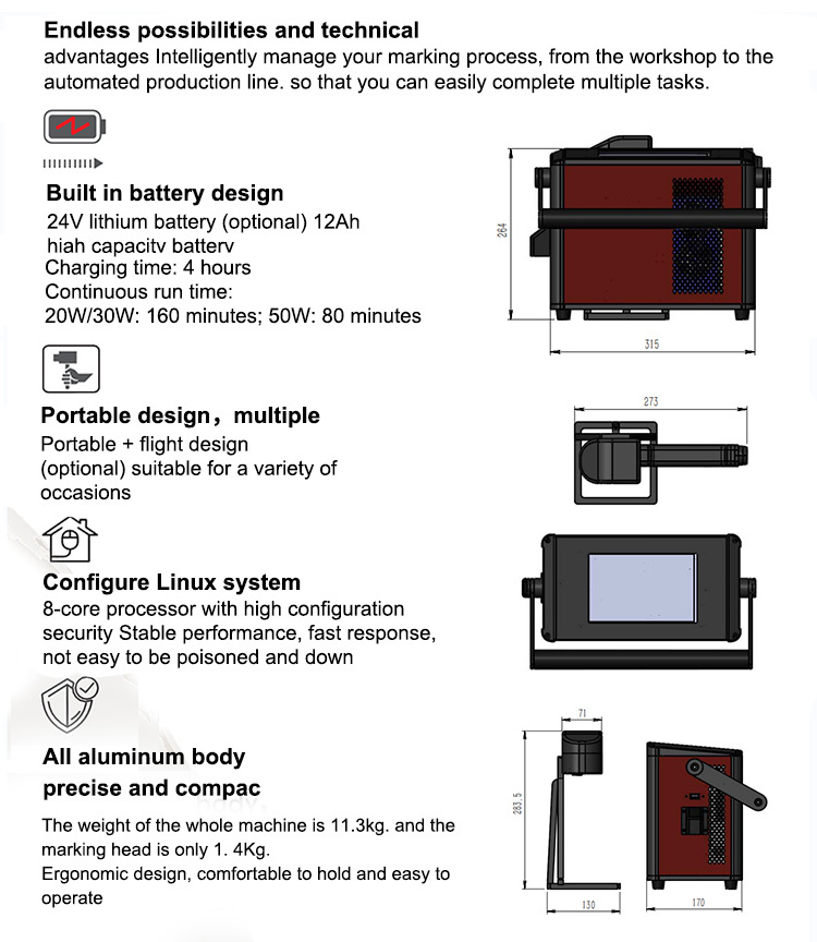 Portable mini 20w 30w 50w handheld metal laser marking machine for aluminium steel large industrial equipment logo engraving