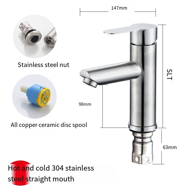 Modern Single-Hole Stainless Steel Kitchen Tap Universal Basin Faucet Ceramic Rotatable Hot/Cold Water Mixed Wall Wall Mounted