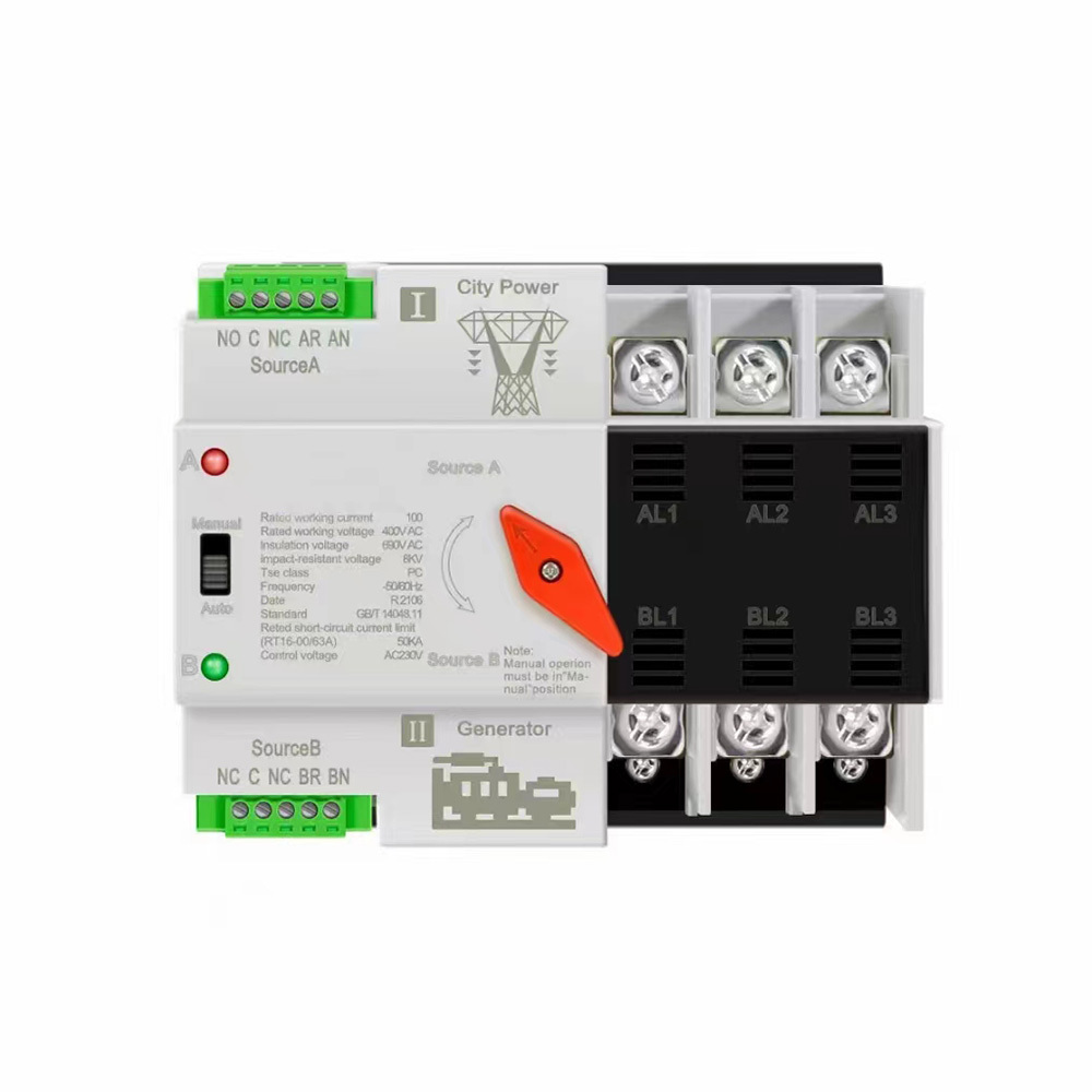 solar type Automatic Transfer Switch, OEM din rail type Dual Power changeover Switch 3P 63A  single phase ATS for Generator 1pcs