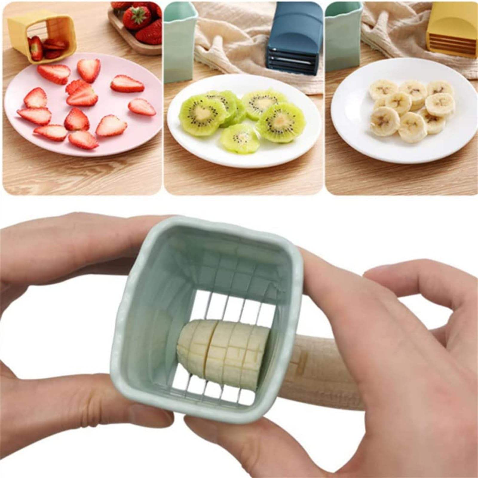 Multi-Purpose Premium Fruit & Veggie Slicer - Reusable Strawberry Cup Splitter, Perfect for Bananas, Eggs, Oranges & More