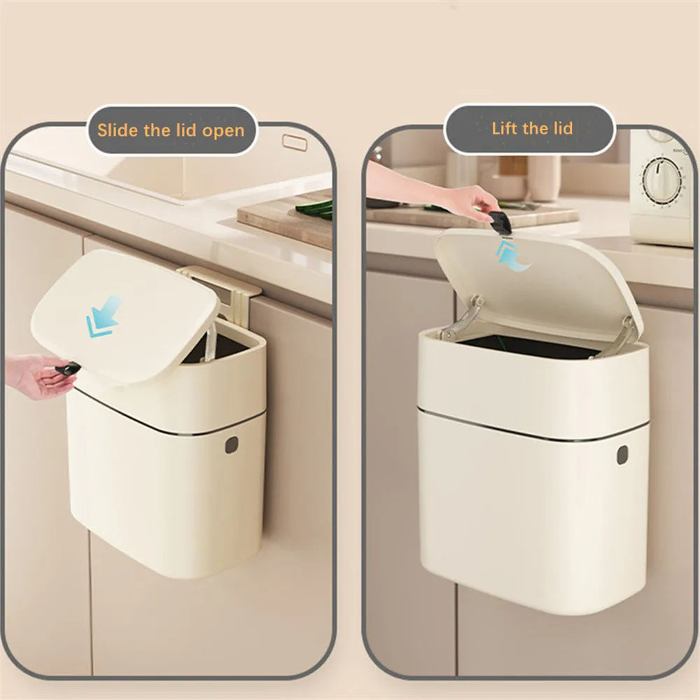 Wall-Mounted Hanging Trash Bin with Lid - Bathroom & Kitchen Use, for Cabinet Door, Under Sink Waste