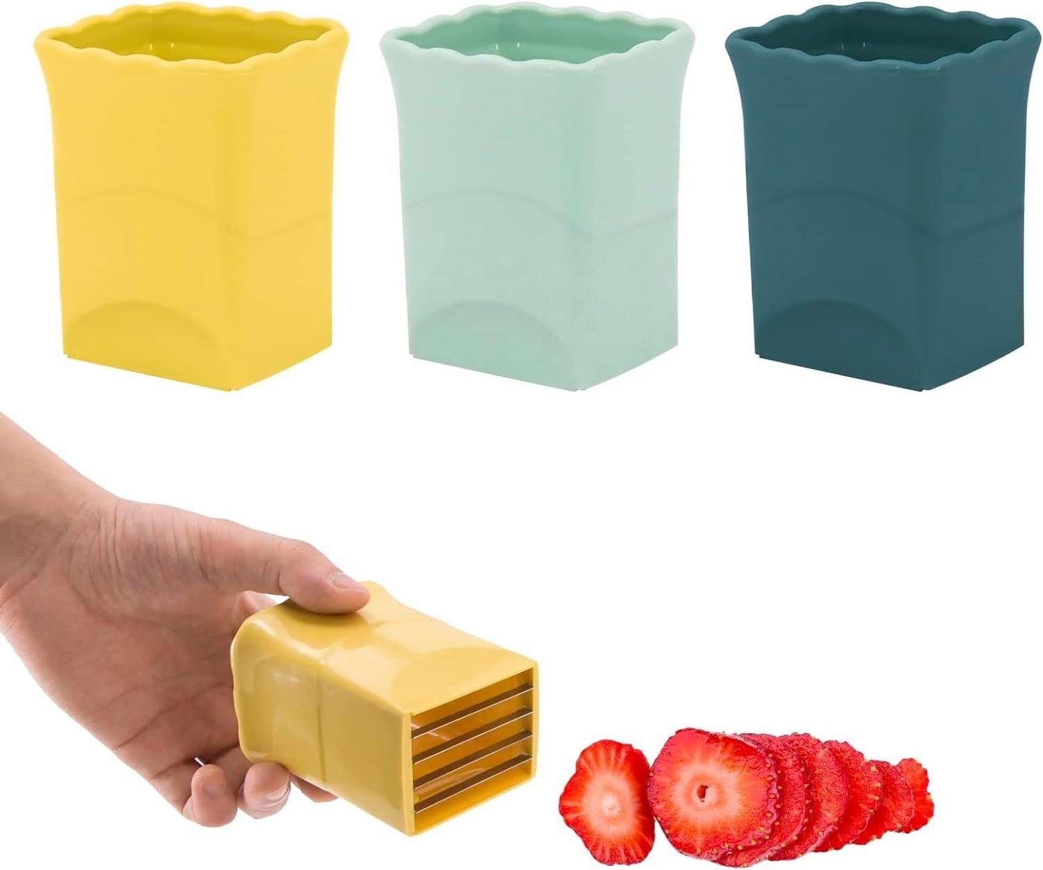 Multi-Purpose Premium Fruit & Veggie Slicer - Reusable Strawberry Cup Splitter, Perfect for Bananas, Eggs, Oranges & More