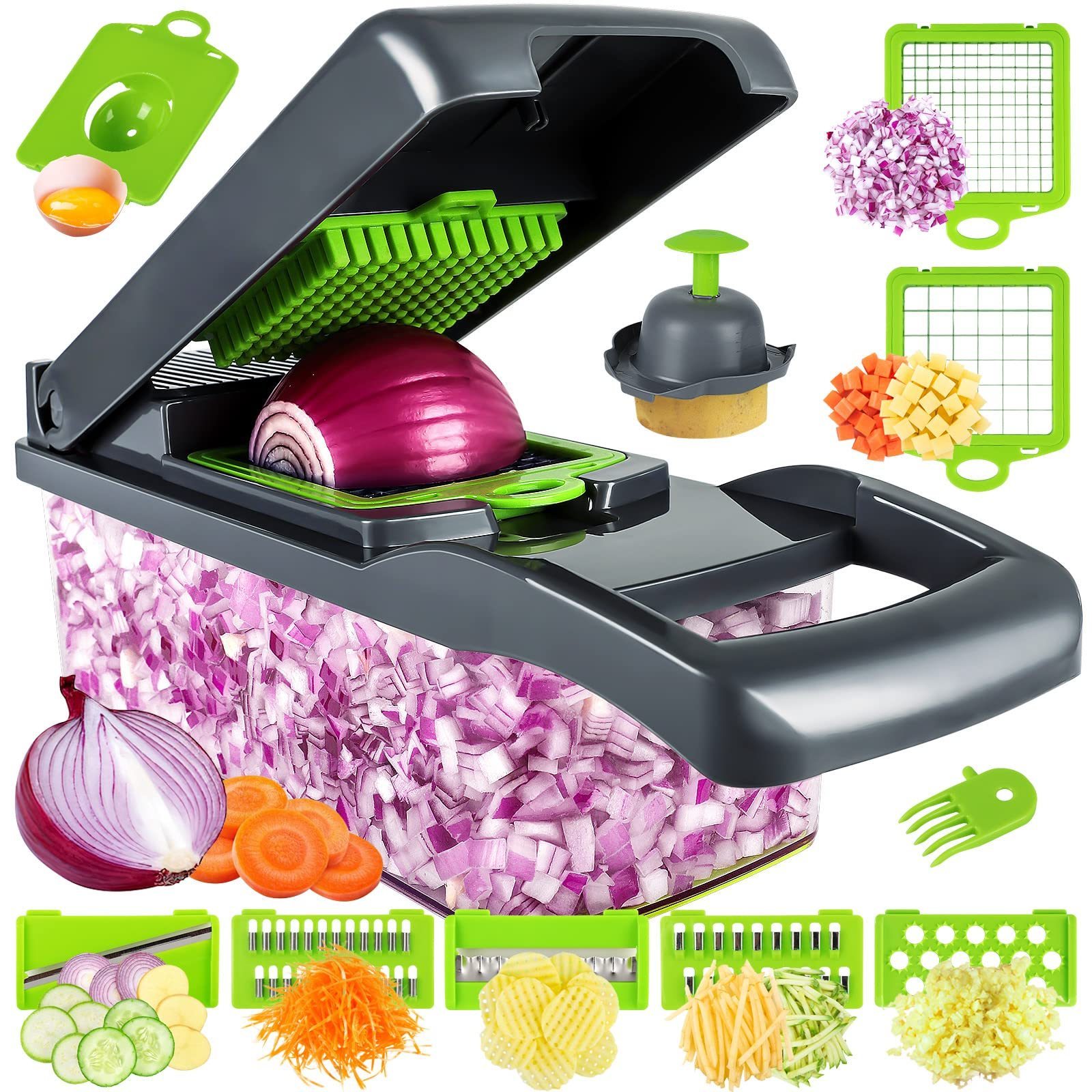 Vegetable Chopper Manual Mandolini Fruit Vegetable Cutter 12-in-1 Multi-Functional Onion Dicer & Veggie Slicer