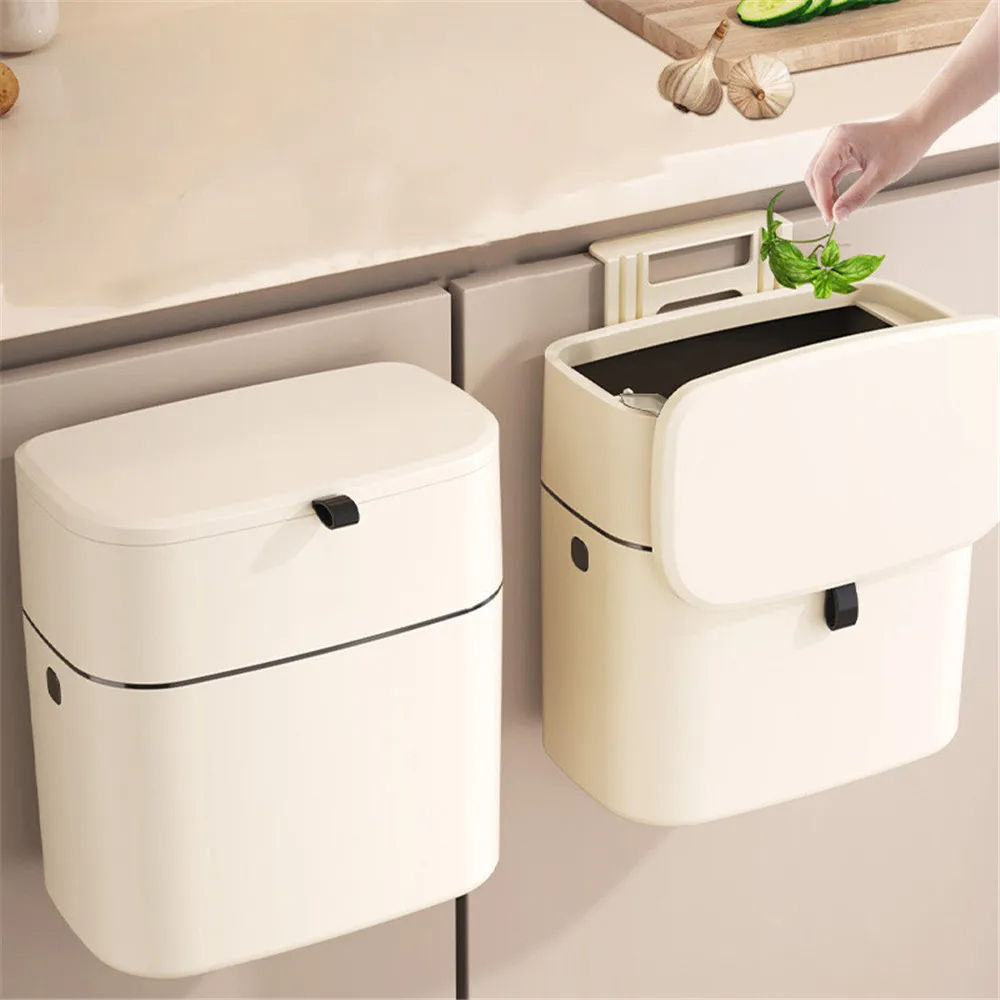 Wall-Mounted Hanging Trash Bin with Lid - Bathroom & Kitchen Use, for Cabinet Door, Under Sink Waste