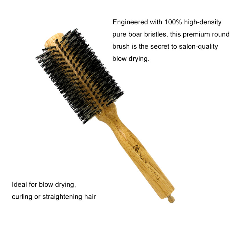 Boar Bristle Round Hair Brush Set Natural Wooden Handle Round HairBrush for Straightening Curling Volumizing and Detangling