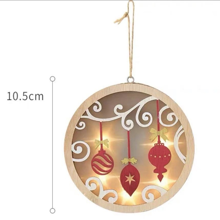 Wholesale Hand made  LED Personalized Christmas Tree Hanging Wood Ornament Xmas Eco-friendly