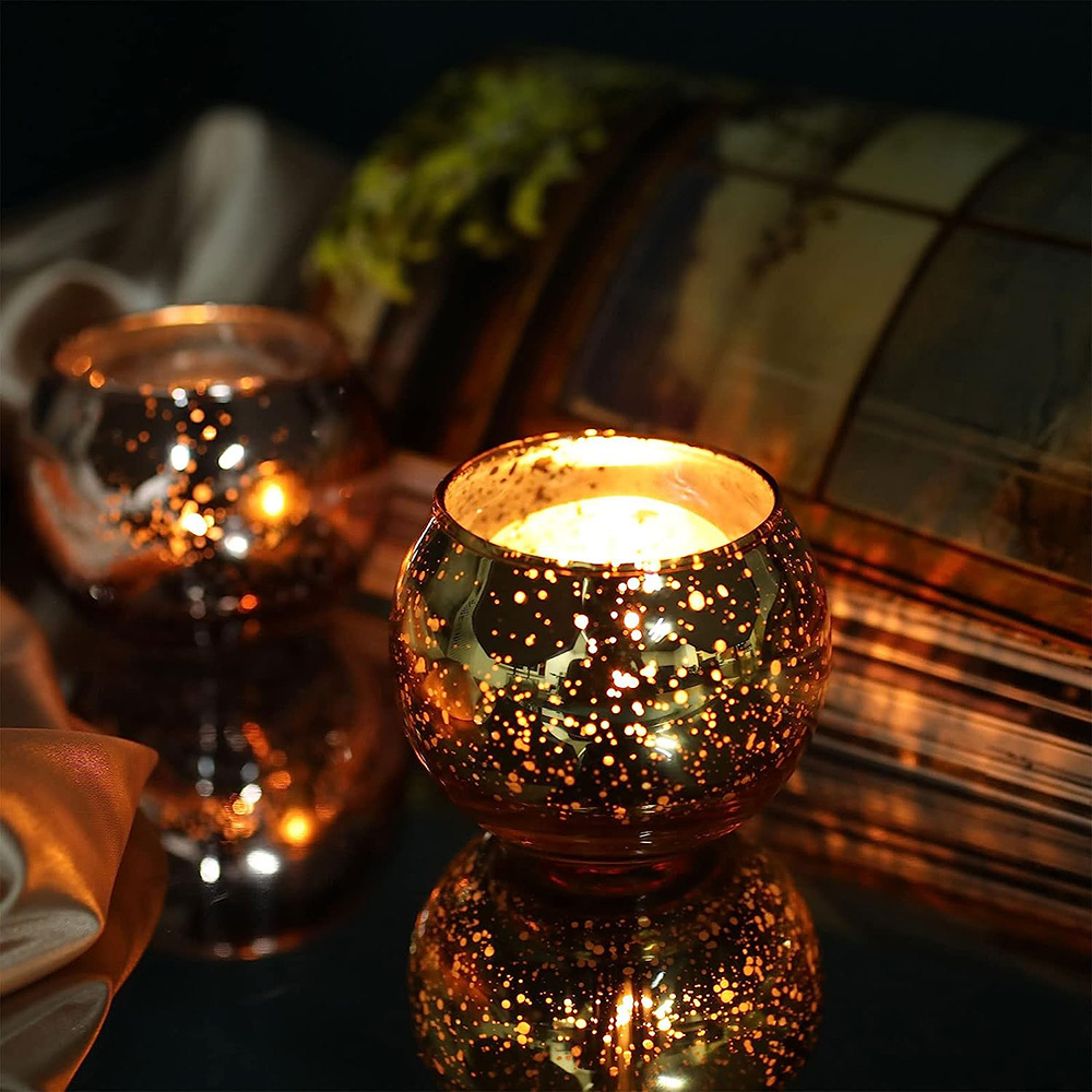 12pcs/Set Volens Round Gold Votive Candle Holders Bulk Mercury Glass Tealight Candle Holder for Wedding Home Decorations