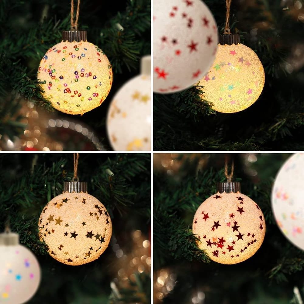 Christmas Ball Ornaments Snowballs for Tree Decoration, Xmas Hanging LED Light Spherical Bulbs Eco-friendly