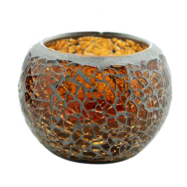 Elegant crackle glass tea light holder is a luxurious addition, Mosaic Hurricane Candle Holders