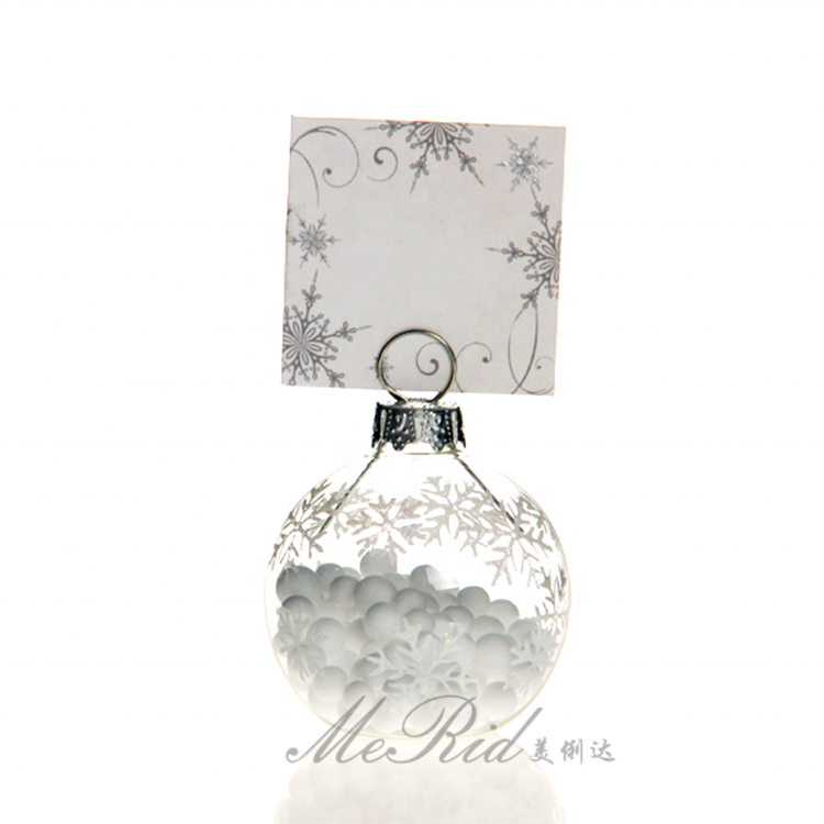 4cm Clear Glass Flat Bauble Ball Place Name Card Holder For Table