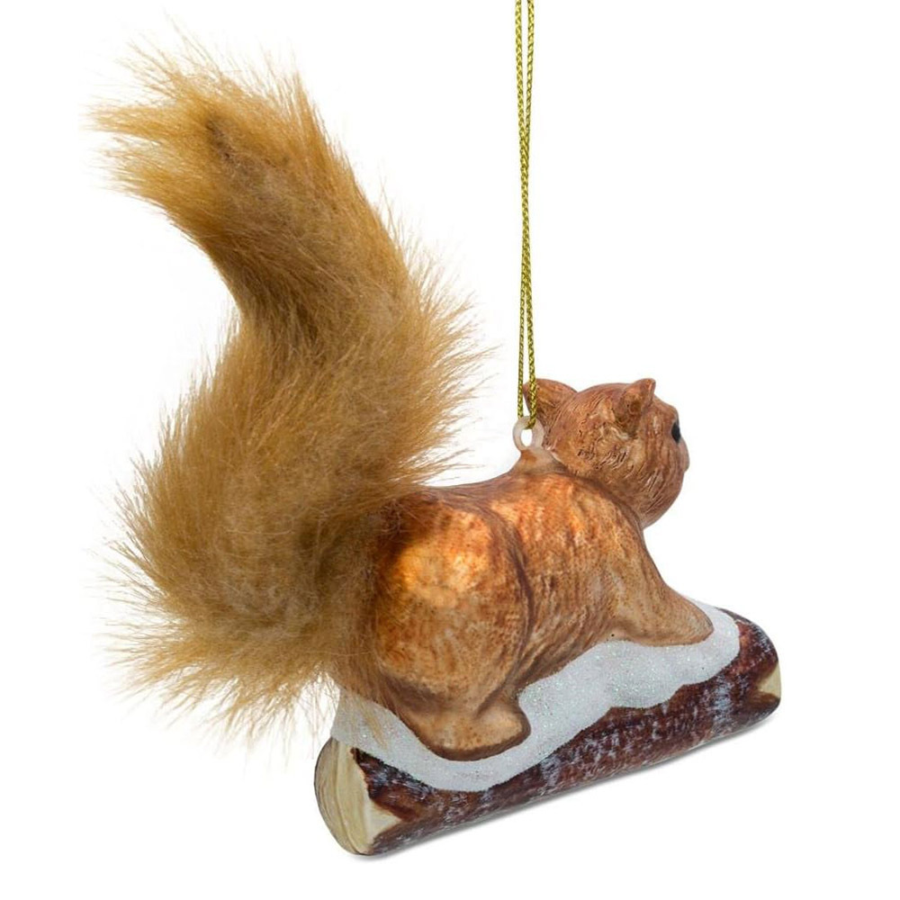 Wholesale hand made tree ornaments cute glass Whimsical Squirrel on Snowy Branch ornament Eco-friendly