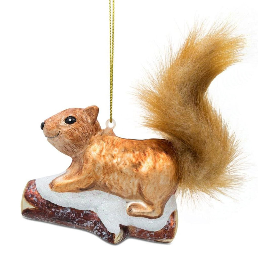 Wholesale hand made tree ornaments cute glass Whimsical Squirrel on Snowy Branch ornament Eco-friendly