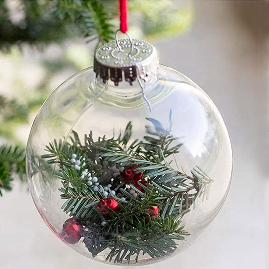 80mm Transparent Christmas Balls glass/Plastic Fillable Bauble Christmas Decorations Tree Ornament Balls Eco-friendly