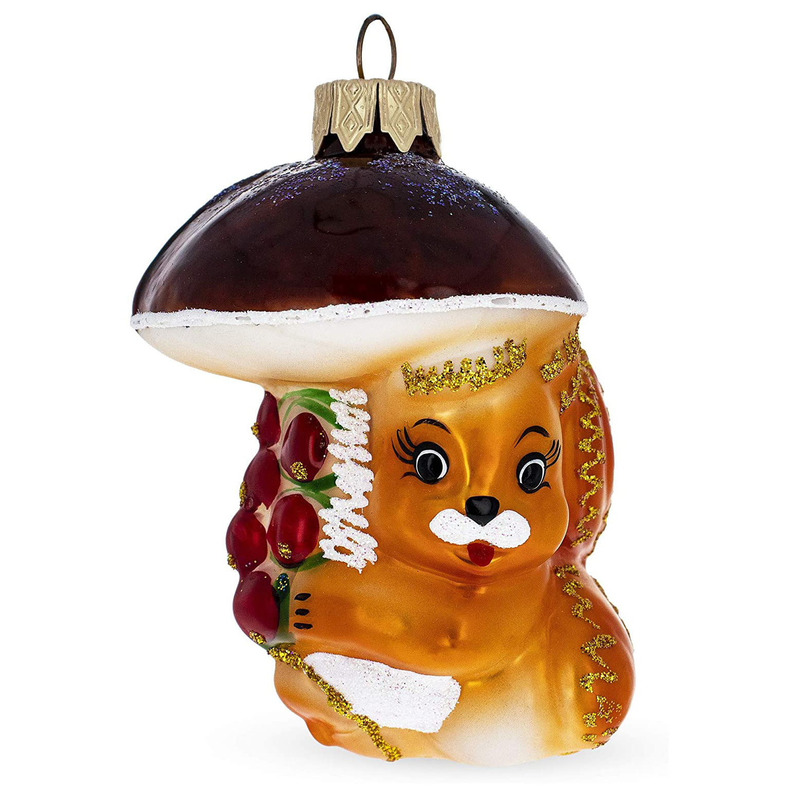 Custom little glass hanging decorations designs handmade Squirrel Under Mushroom Christmas tree ornament Eco-friendly