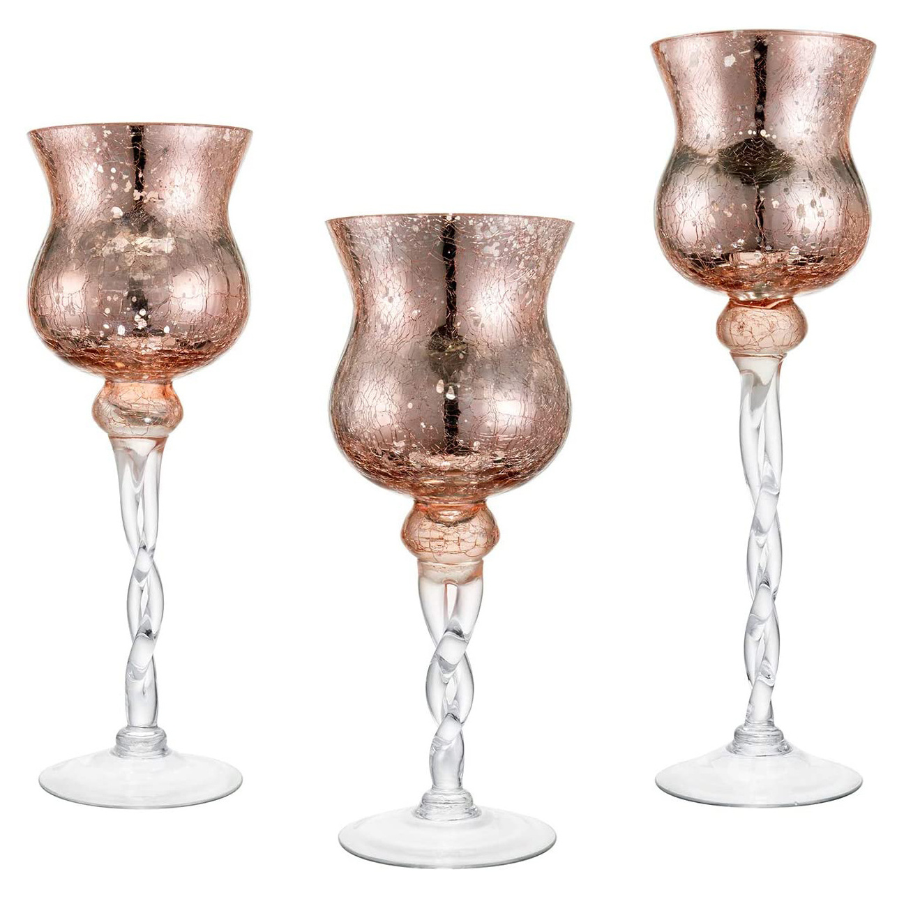 Diamond Star Pink Mercury Crackle Glass Long Stem Tealight Candle Holders Centerpieces for Wedding Table Eco-friendly