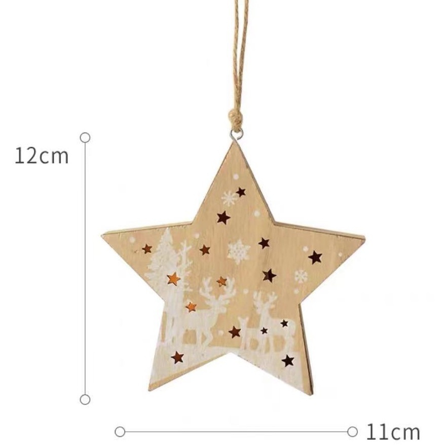 Wholesale Hand made  LED Personalized Christmas Tree Hanging Wood Ornament Xmas Eco-friendly