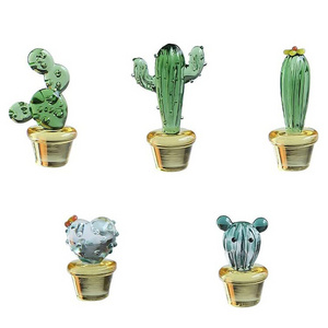 Glass Art Cactus Crystal Miniature Cute Cactus Figurines Simulation Plants Decorations Ornament