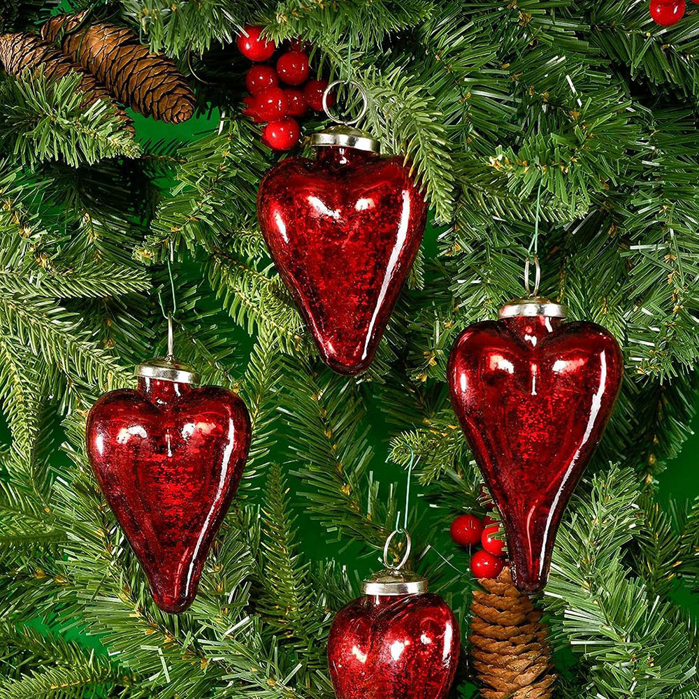 Antique Red Glass Heart Ornaments, Valentine Heart Ornaments, Hang on Christmas Tree,Valentine Tree,Table Centerpiece