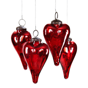 Antique Red Glass Heart Ornaments, Valentine Heart Ornaments, Hang on Christmas Tree,Valentine Tree,Table Centerpiece