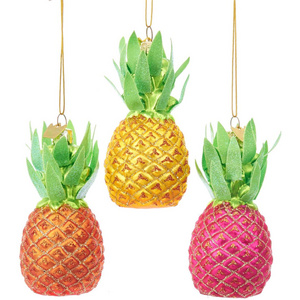 Handmade Blown Customized colorful Fruit Decor Christmas Glass Pineapple hanging Christmas Ornament Eco-friendly