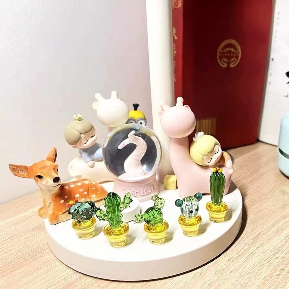 Glass Art Cactus Crystal Miniature Cute Cactus Figurines Simulation Plants Decorations Ornament