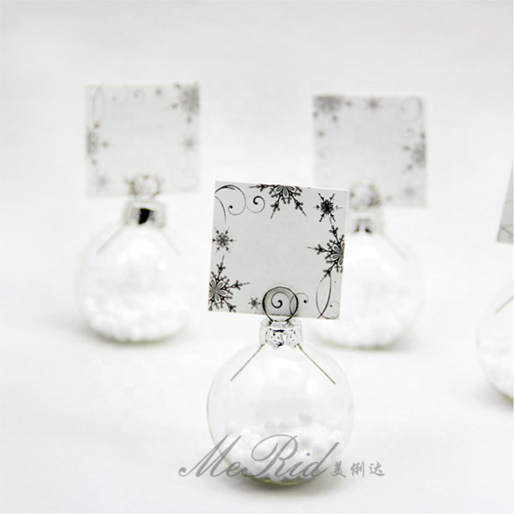 4cm Clear Glass Flat Bauble Ball Place Name Card Holder For Table