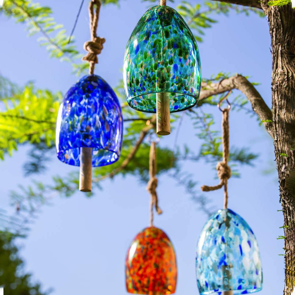 Art Glass Speckle Decorative Bell Chime Outdoor Decoration for Homes, Yards and Gardens