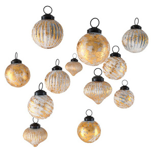 Tinted Gold Foil vertical grain Glass ball Ornaments,Glitter Gold glass for Christmas Tree Decorations Holidays Eco-friendly