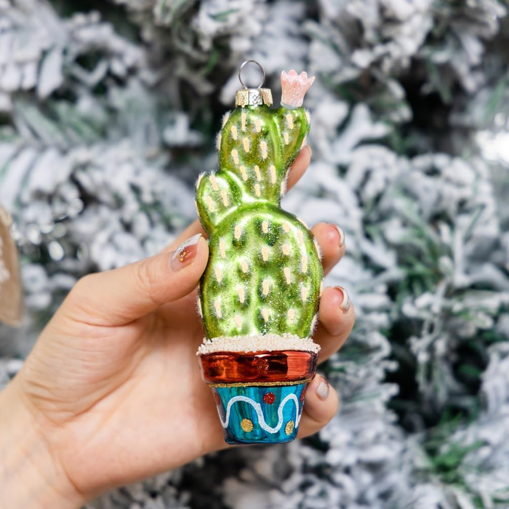 Mini Cute Glass Christmas Tree Hanging Ornaments Artificial Basin Plant Cactus Potted Eco-friendly