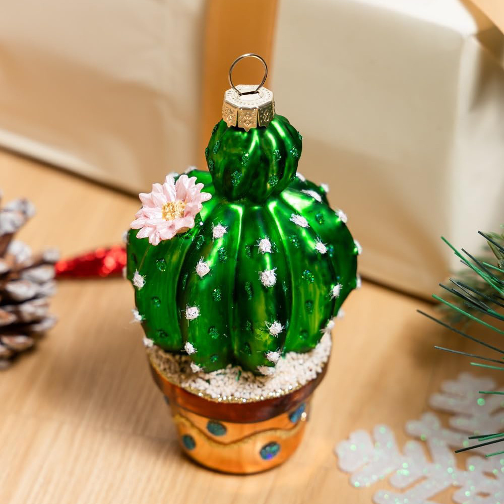 Mini Cute Glass Christmas Tree Hanging Ornaments Artificial Basin Plant Cactus Potted Eco-friendly