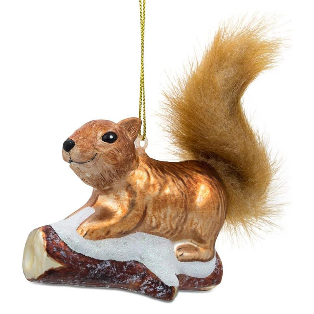 Wholesale hand made tree ornaments cute glass Whimsical Squirrel on Snowy Branch ornament Eco-friendly