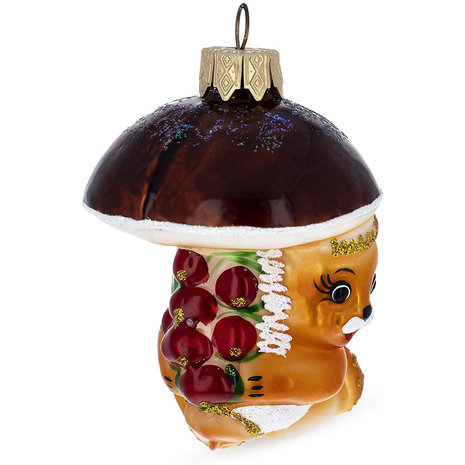 Custom little glass hanging decorations designs handmade Squirrel Under Mushroom Christmas tree ornament Eco-friendly