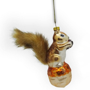 Hand Blown Animal Christmas Tree Hanging Squirrel and Nut Glass Figurines Ornaments for Holidays Eco-friendly